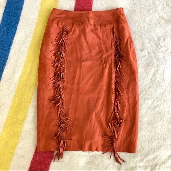 Tamara Mellon rust suede fringe skirt - Picture 2 of 11